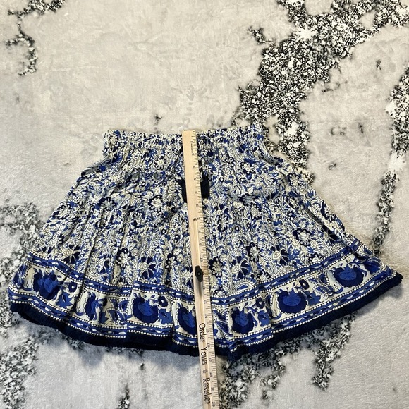 Beach Gold Skirt Womens Sz M/L Blue White Floral Print Mini Drawstring Waist‎ - Picture 3 of 9